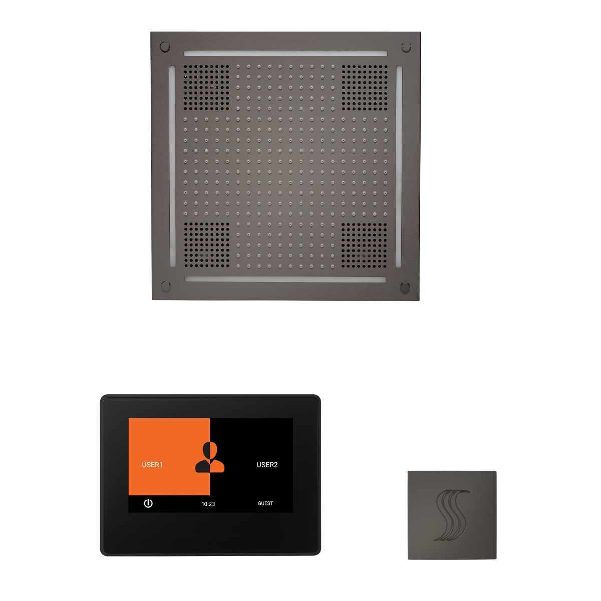 ThermaSol WHSTP7S Wellness Steam Package - HydroVive 18 Rainhead + ThermaTouch2 7" Black Trim Control + SteamVection Square Steam Head