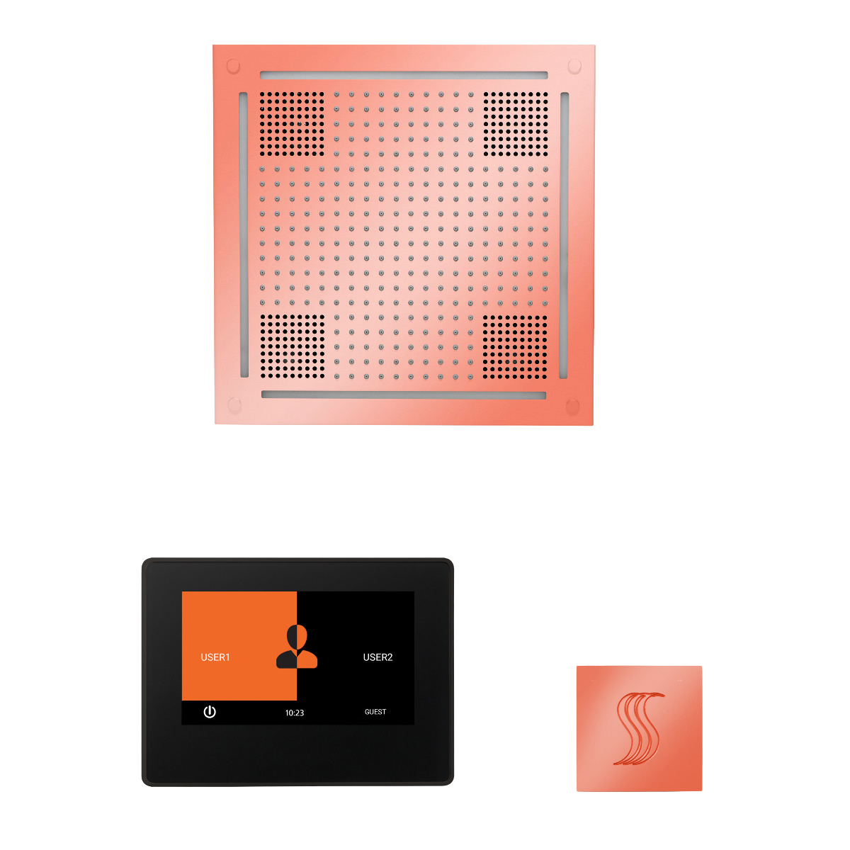 ThermaSol WHSTP7S Wellness Steam Package - HydroVive 18 Rainhead + ThermaTouch2 7" Black Trim Control + SteamVection Square Steam Head