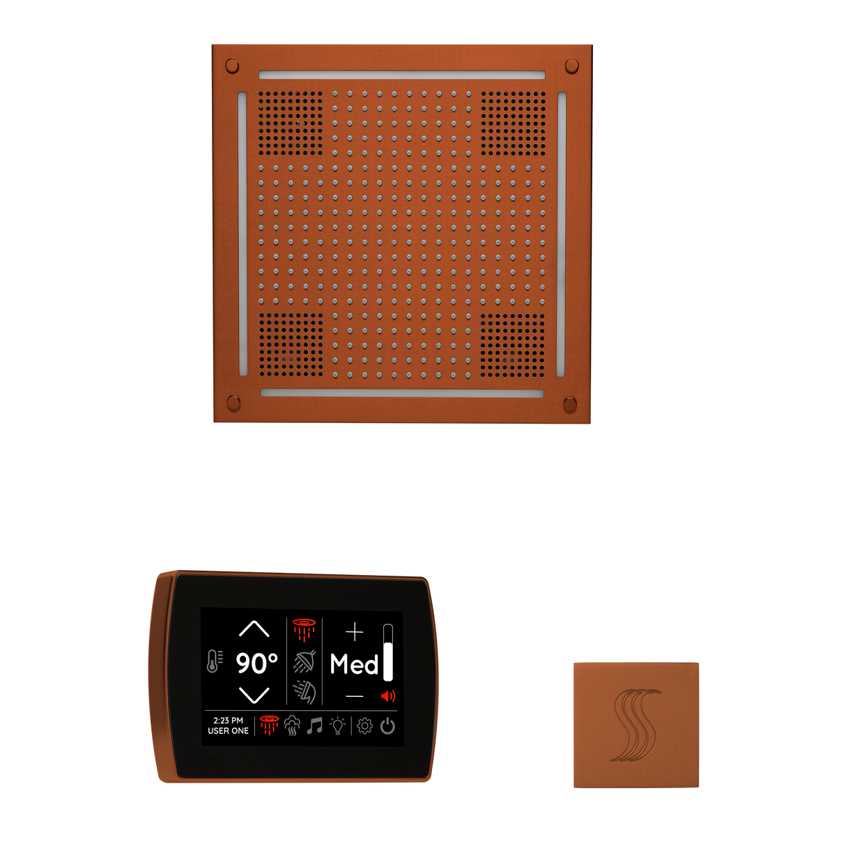 ThermaSol WHSTPSS Wellness Steam Package - HydroVive 18 Rainhead + SignaTouch Recessed Black Trim Control + SteamVection Square Steam Head