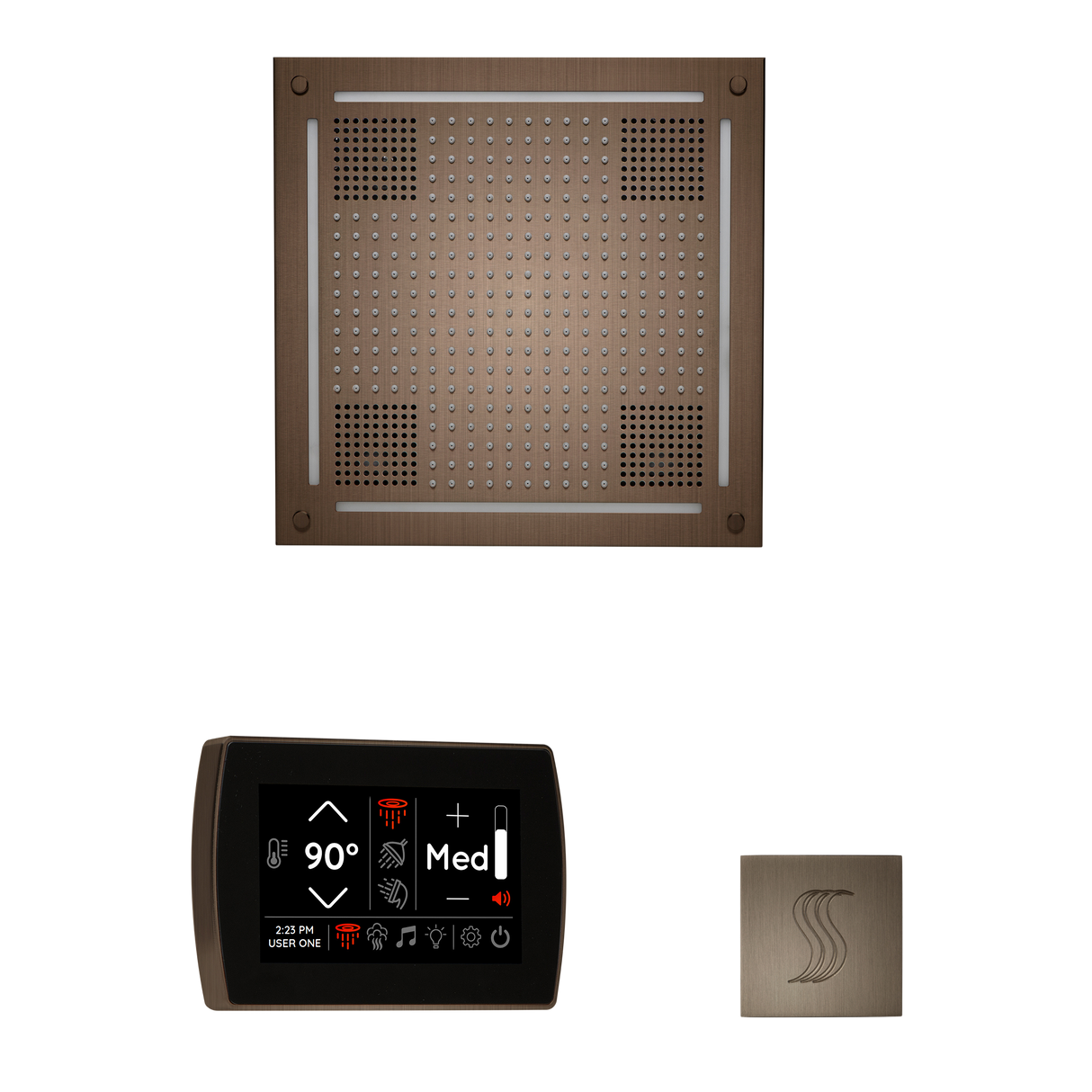 ThermaSol WHSTPSS Wellness Steam Package - HydroVive 18 Rainhead + SignaTouch Recessed Black Trim Control + SteamVection Square Steam Head