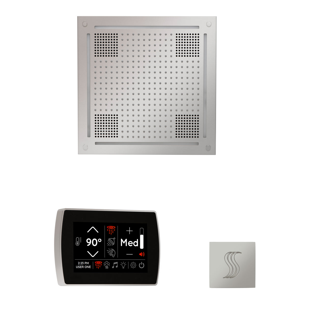ThermaSol WHSTPSR Wellness Steam Package - HydroVive 18 Rainhead + SignaTouch Wall Mount Control + SteamVection Square Steam Head