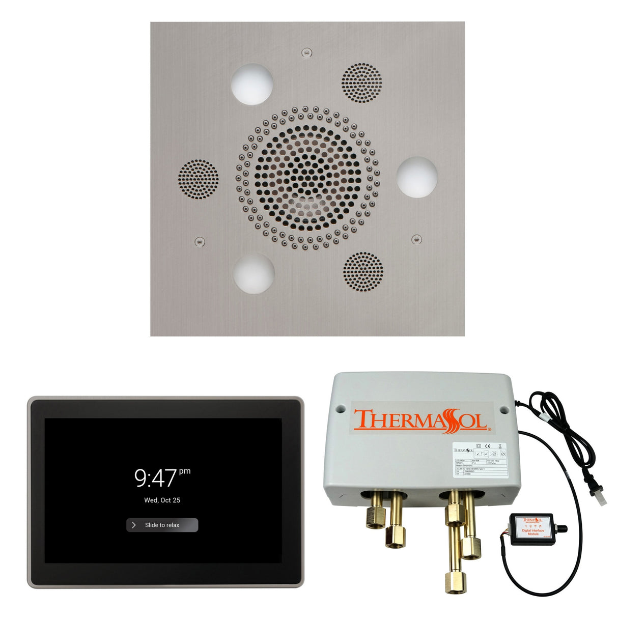 ThermaSol WSP15S Wellness Shower Package - Serenity Advanced Square Rainhead + ThermaTouch2 15" Control + Digital Shower Valve