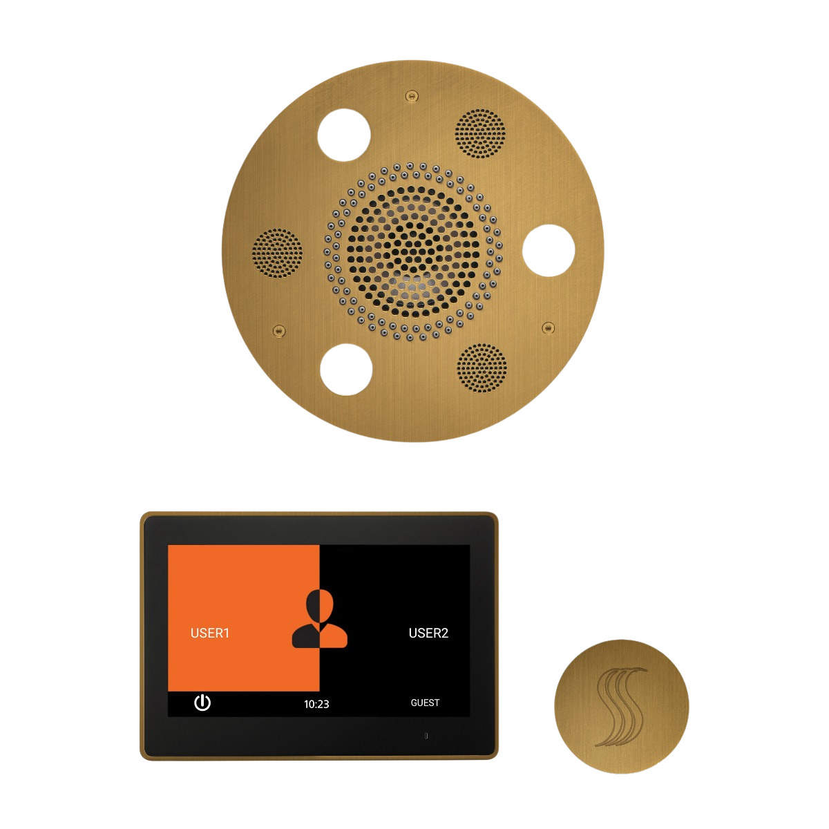 ThermaSol WSTP10R Wellness Steam Package - Serenity Advanced Round Rainhead + ThermaTouch2 10" Control + SteamVection Round Steam Head