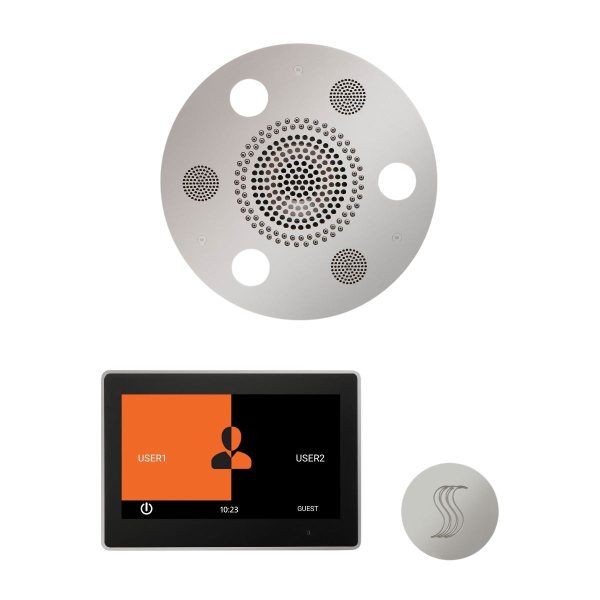 ThermaSol WSTP10R Wellness Steam Package - Serenity Advanced Round Rainhead + ThermaTouch2 10" Control + SteamVection Round Steam Head