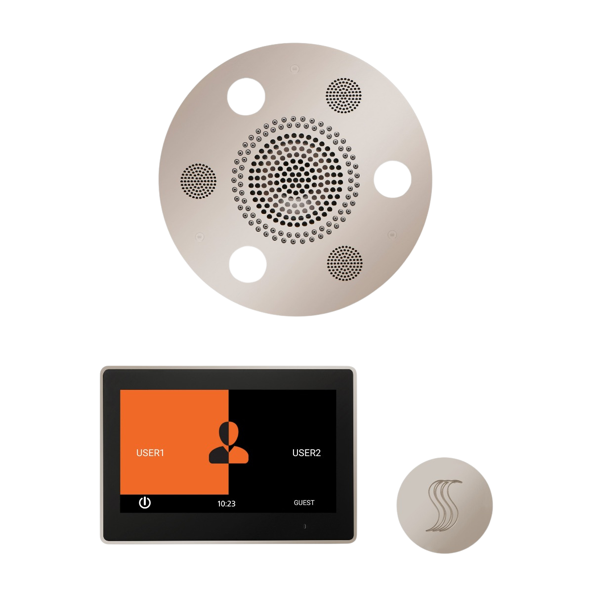 ThermaSol WSTP10R Wellness Steam Package - Serenity Advanced Round Rainhead + ThermaTouch2 10" Control + SteamVection Round Steam Head