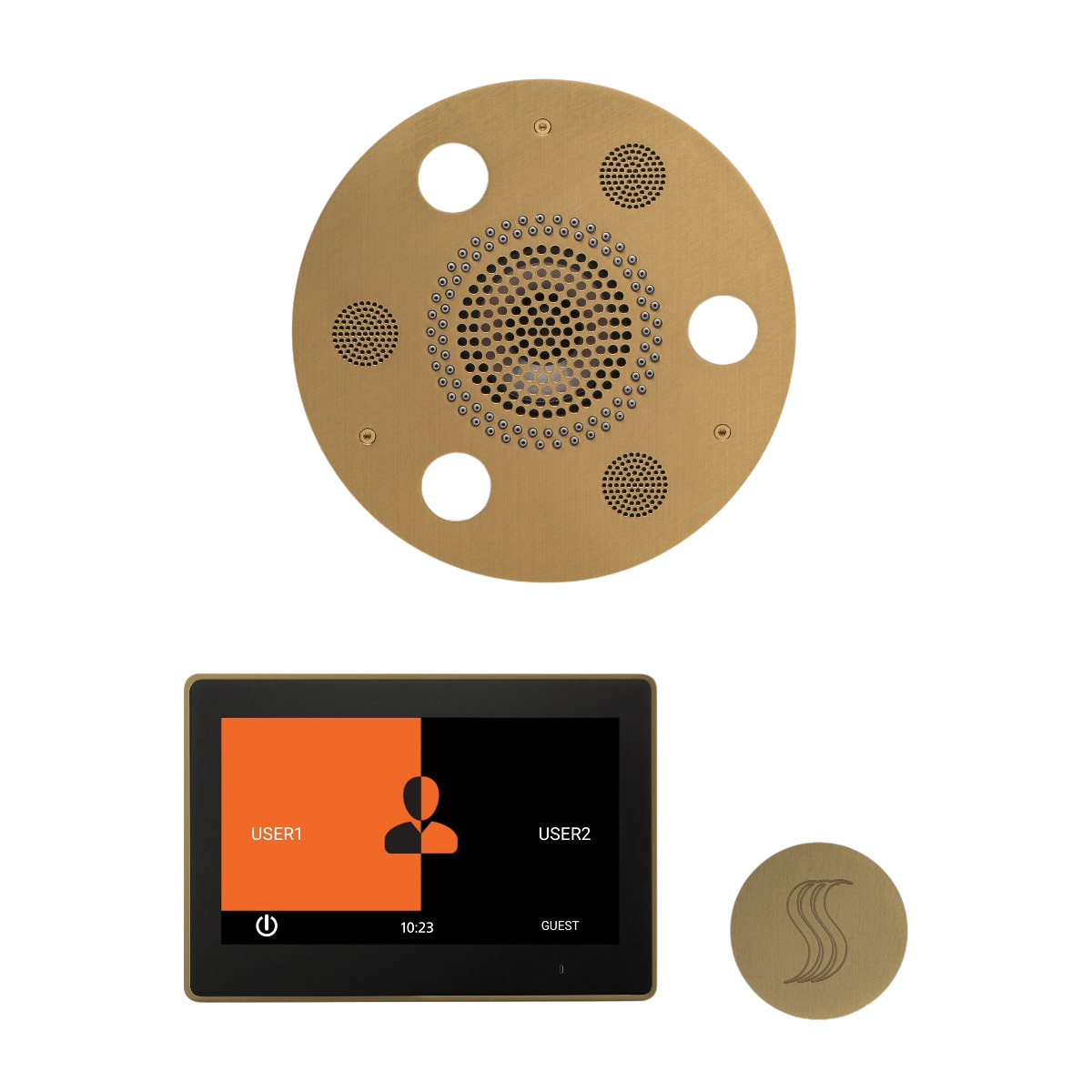 ThermaSol WSTP10R Wellness Steam Package - Serenity Advanced Round Rainhead + ThermaTouch2 10" Control + SteamVection Round Steam Head
