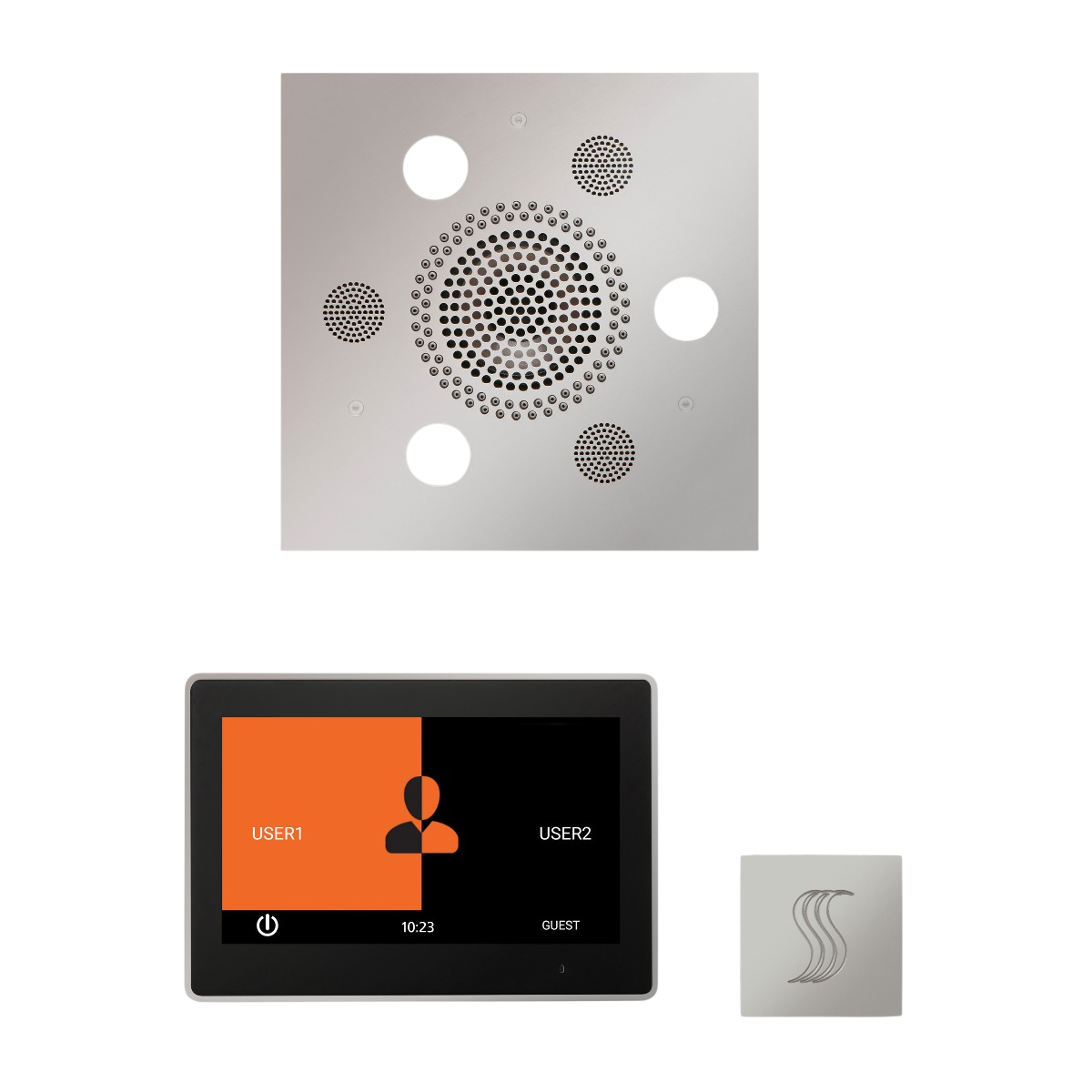 ThermaSol WSTP10S Wellness Steam Package - Serenity Advanced Square Rainhead + ThermaTouch2 10" Control + SteamVection Square Steam Head