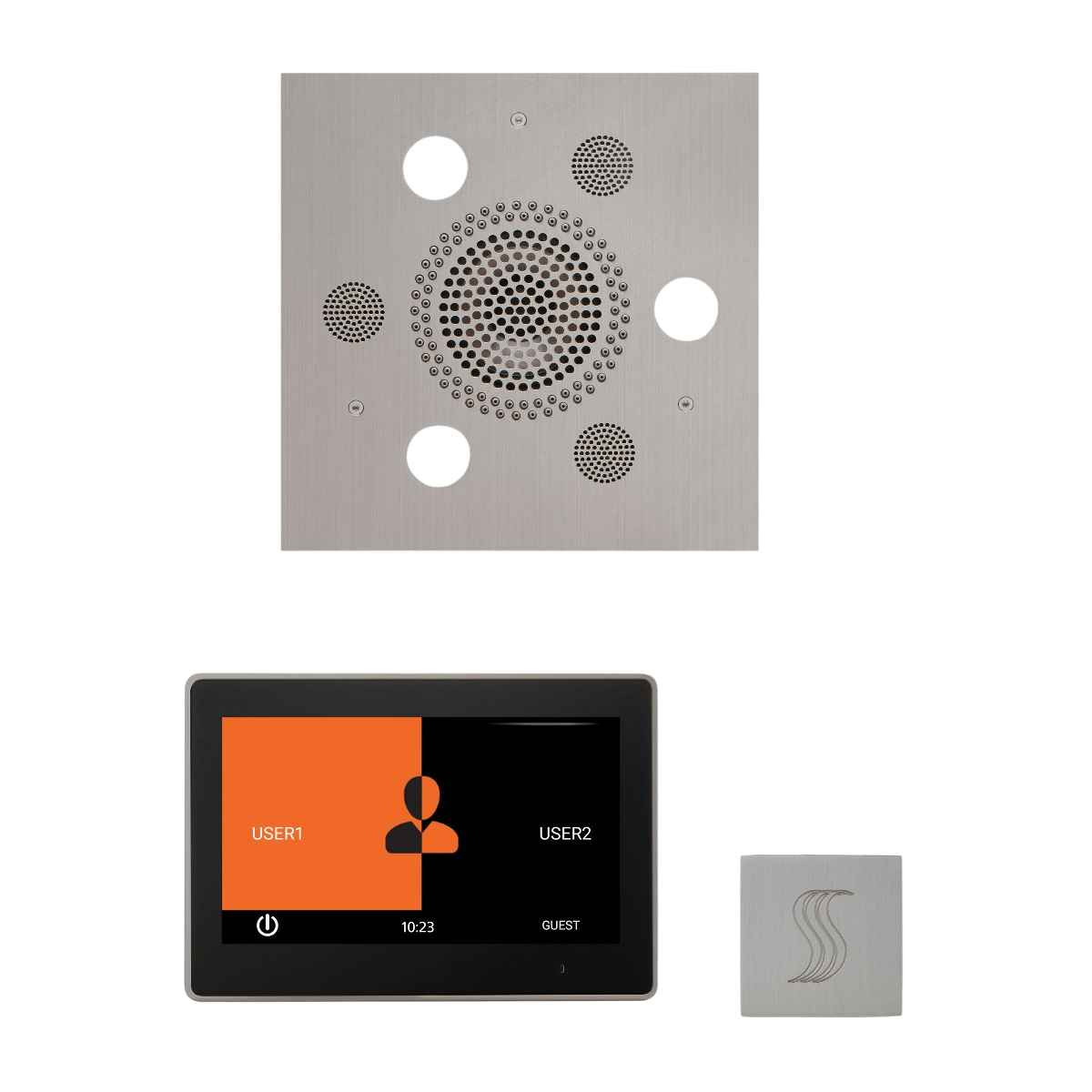 ThermaSol WSTP10S Wellness Steam Package - Serenity Advanced Square Rainhead + ThermaTouch2 10" Control + SteamVection Square Steam Head