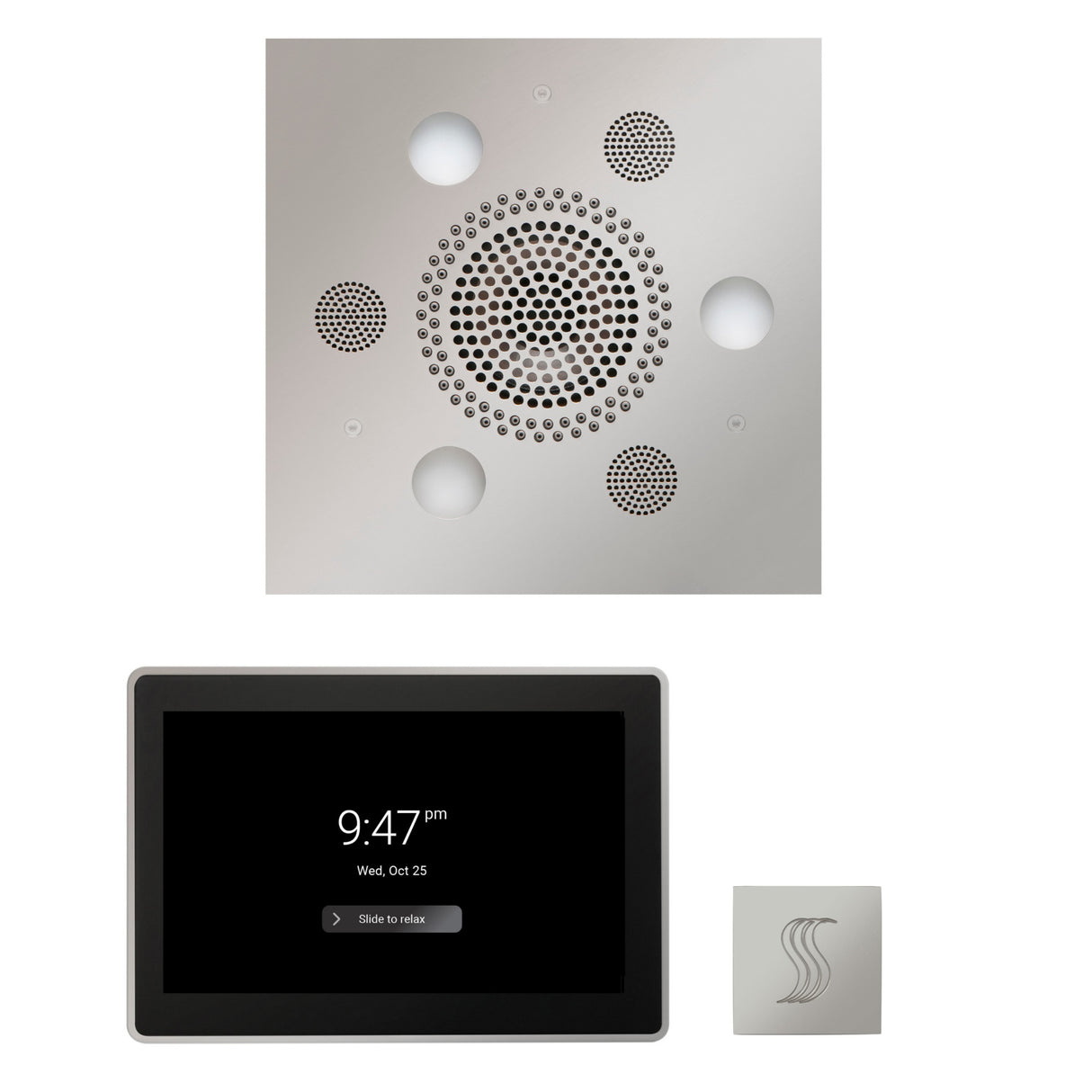 ThermaSol WSTP15S Wellness Steam Package - Serenity Advanced Square Rainhead + ThermaTouch2 15" Control + SteamVection Square Steam Head