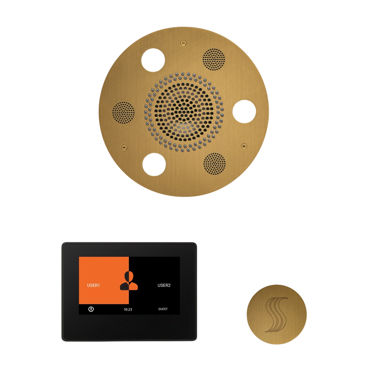 ThermaSol WSTP7R Wellness Steam Package - Serenity Advanced Round Rainhead + ThermaTouch2 7" Black Trim Control + SteamVection Round Steam Head