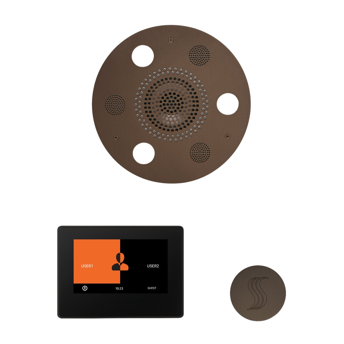 ThermaSol WSTP7R Wellness Steam Package - Serenity Advanced Round Rainhead + ThermaTouch2 7" Black Trim Control + SteamVection Round Steam Head