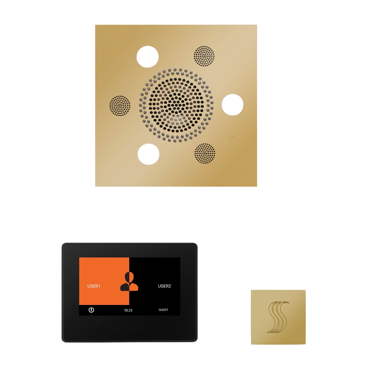 ThermaSol WSTP7S Wellness Steam Package - Serenity Advanced Square Rainhead + ThermaTouch2 7" Black Trim Control + SteamVection Square Steam Head