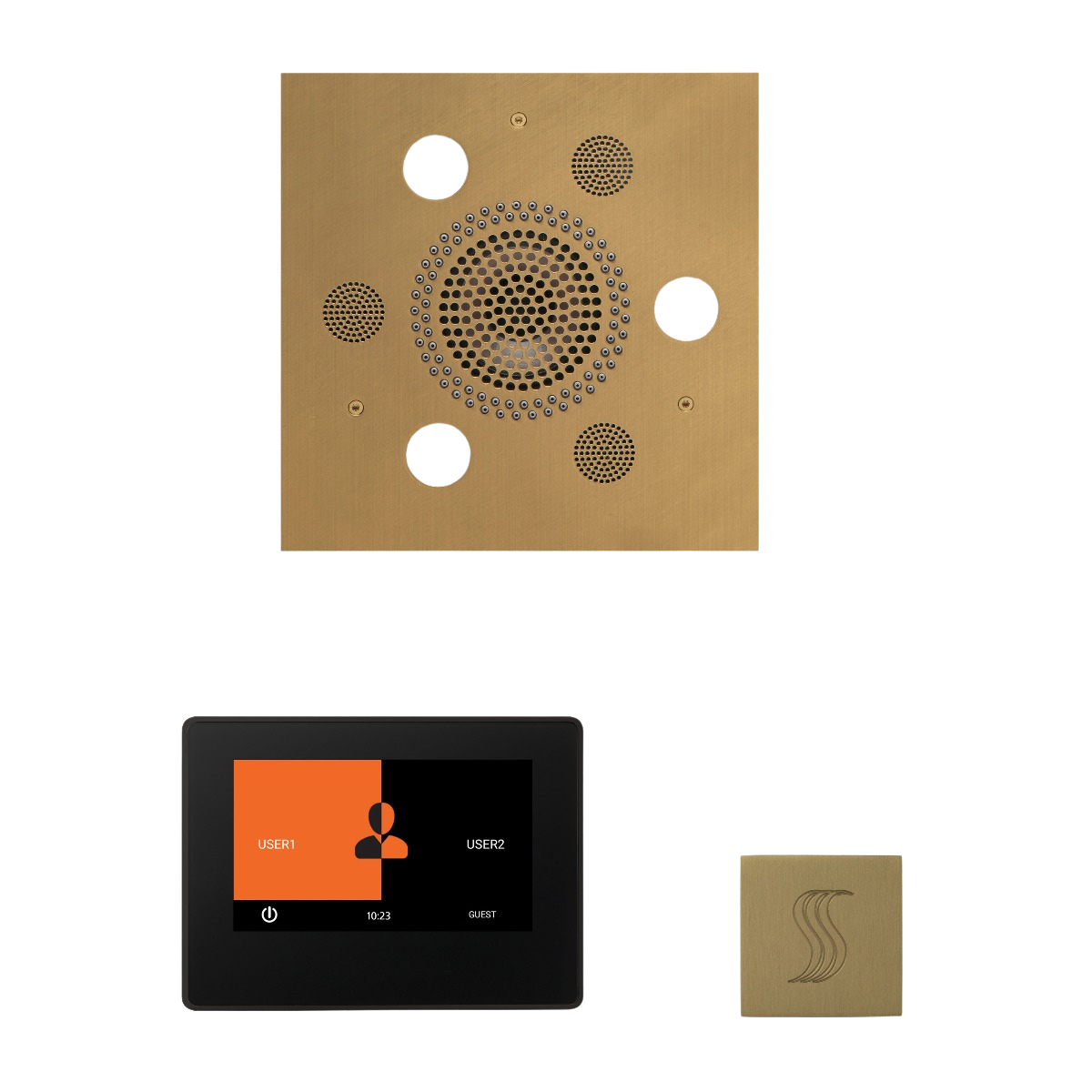 ThermaSol WSTP7S Wellness Steam Package - Serenity Advanced Square Rainhead + ThermaTouch2 7" Black Trim Control + SteamVection Square Steam Head